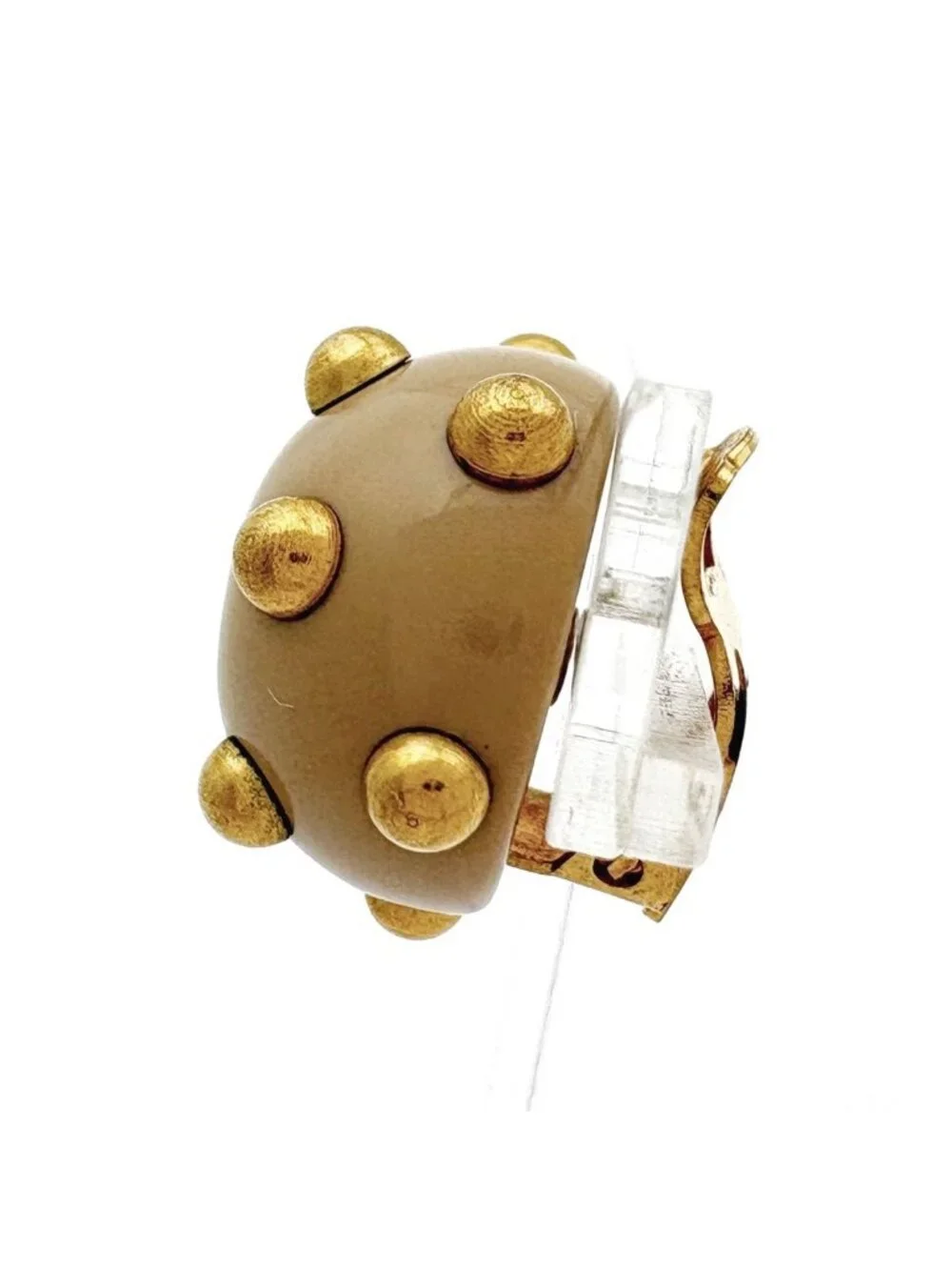 Chanel Earrings CC Logo Plastic Gold Beige